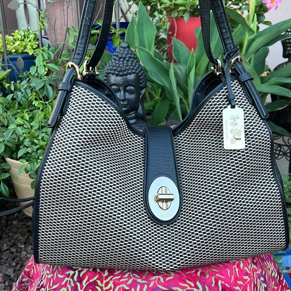 👜 Coach Woven Jacquard and Leather Double Strap Shoulder Bag 👜 - Picture 1 of 17